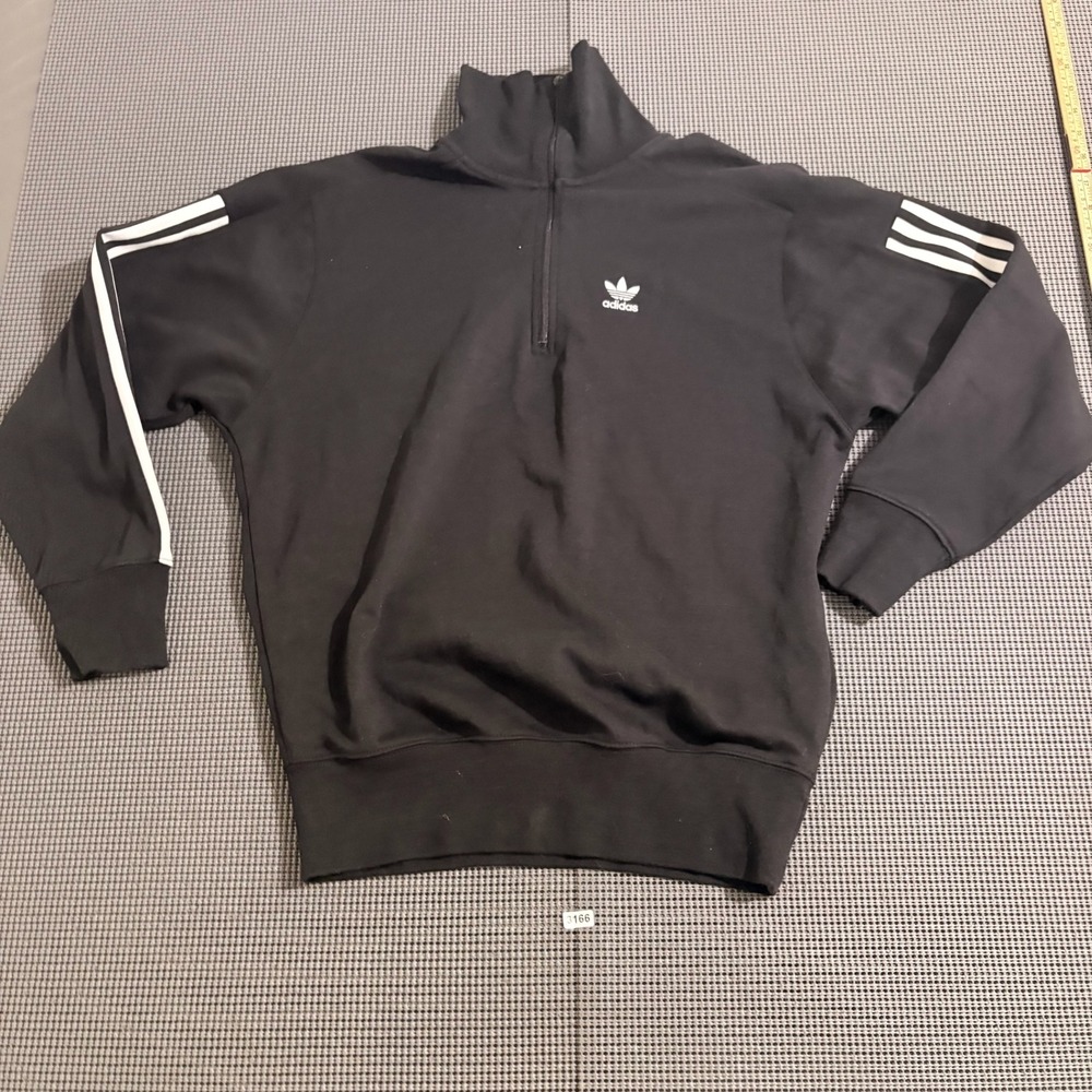 Adidas Originals Womens Quarter Zip Sweatshirt Black Trefoil Stripes Size XS